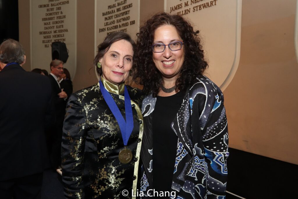 A photo of Emily Mann and Mara Isaacs at a public event